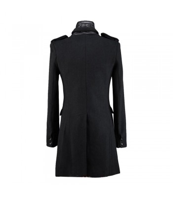 Men Long Trench Coat Gothic Stand Collar British Coat Medium Long Patchwork Wool Coat